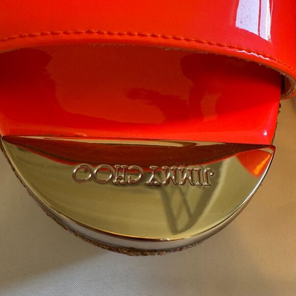 Jimmy Choo Wedged Cork Heel in Orange Patent Leather Size 8.5 - Picture 6 of 7